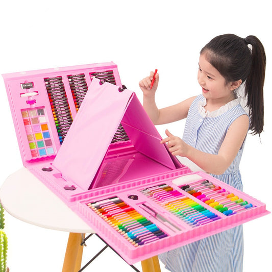 208-Piece with Easel Children's Painted Set Painting Watercolor Pen Brush Art Learning Supplies Stationery Set